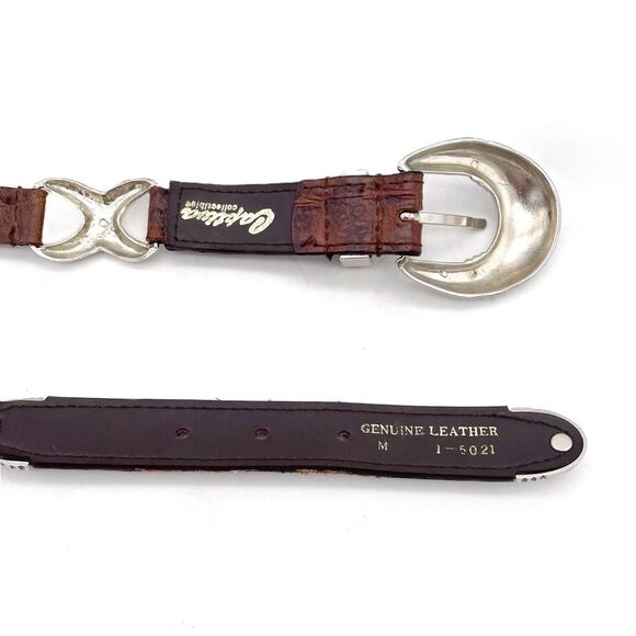 Captiva Brown Leather Silver Sunflower Link Concho Western Belt Size Medium VTG - Picture 7 of 10